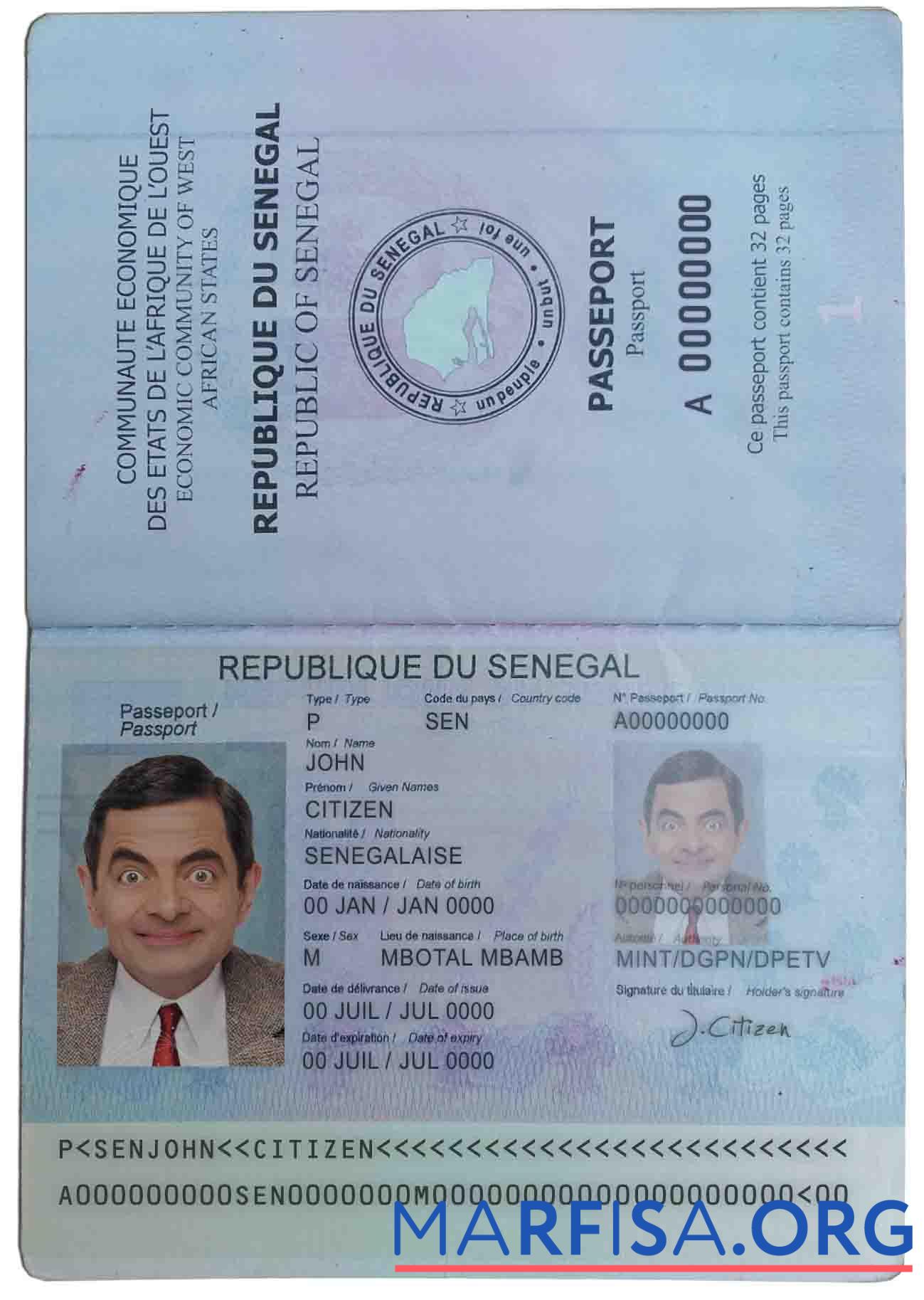Realistic Senegal passport example